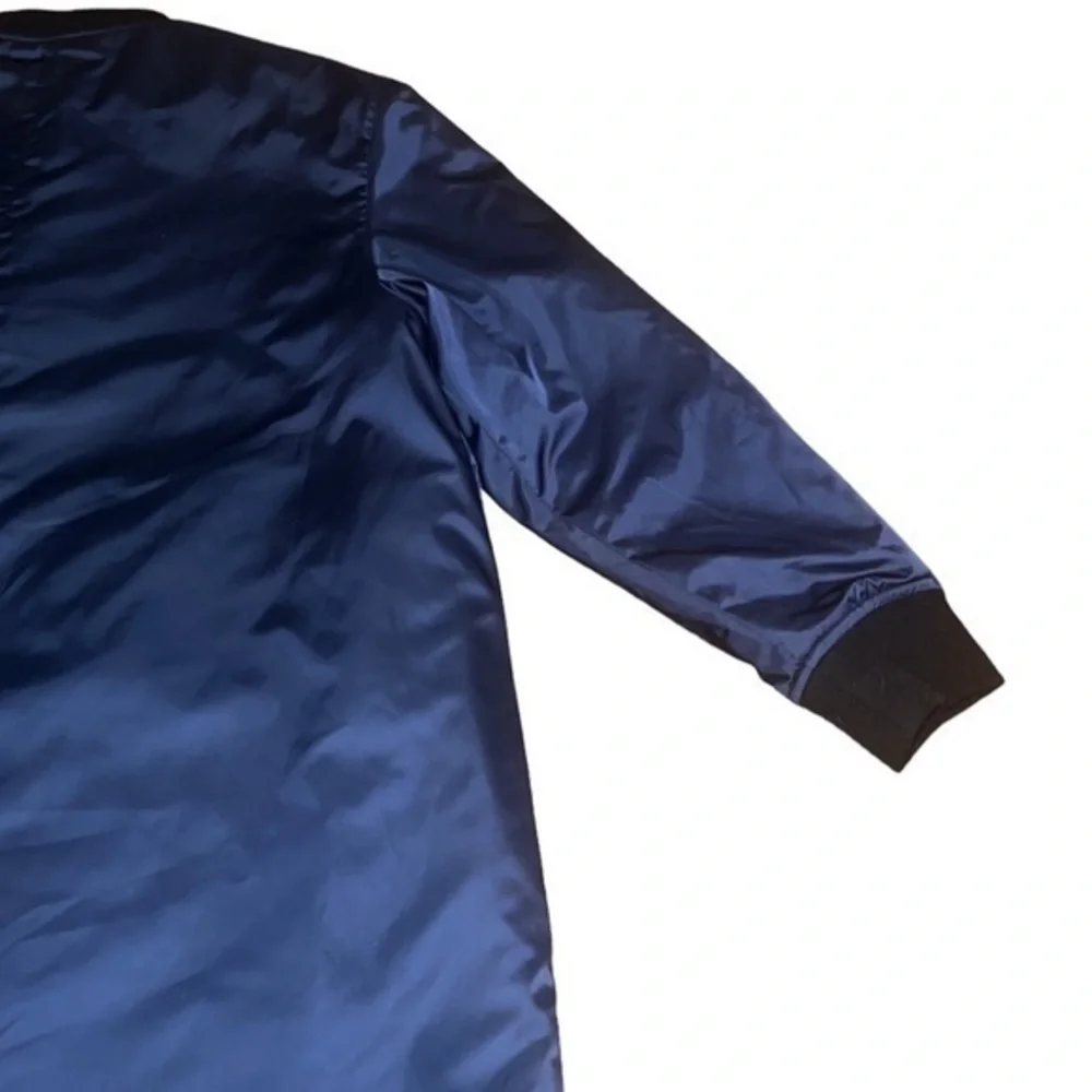 Tory Burch Sport Performance Navy Blue Satin‎ Long Bomber Jacket Coat Medium
